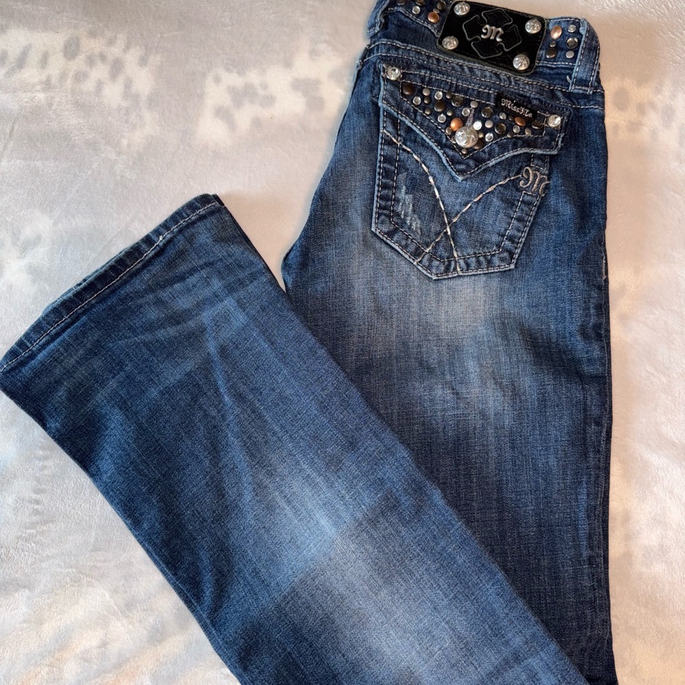 Miss Me Blue Boot Cut Jeans with Embellished Pockets